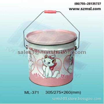 tin bucket with handle, tin box, metal bucket